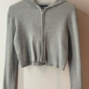 Brandy Melville Gray Ribbed Zip-Up Hoodie